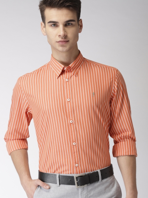 

Indian Terrain Men Orange & White Slim Fit Striped Smart Casual Shirt