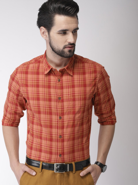 

Indian Terrain Men Red & Rust Slim Fit Checked Casual Shirt