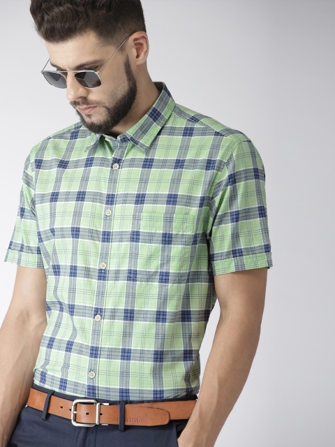 

Indian Terrain Men Green & Navy Slim Fit Checked SmartCasual Shirt