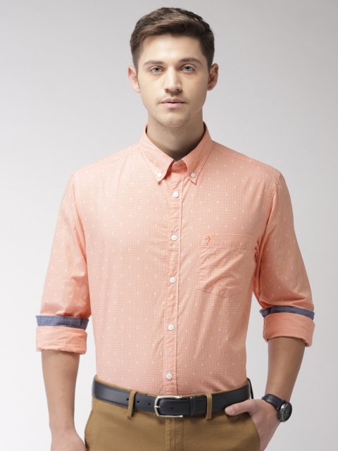

Indian Terrain Men Orange & White Slim Fit Checked Casual Shirt