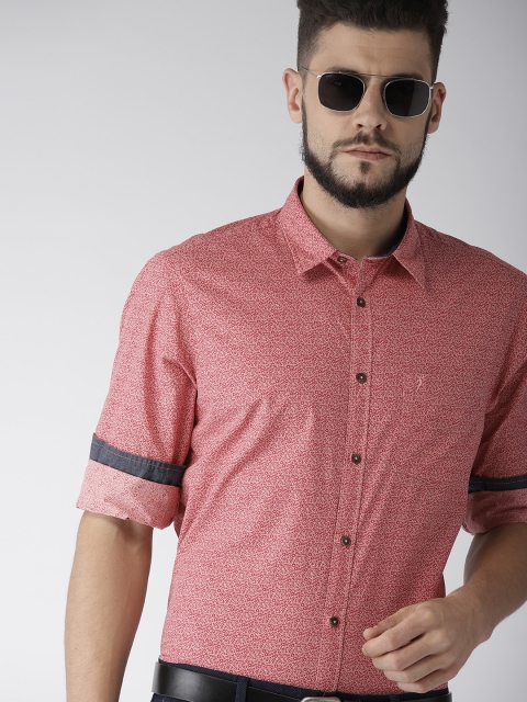 

Indian Terrain Men Red Slim Fit Printed Smart Casual Shirt