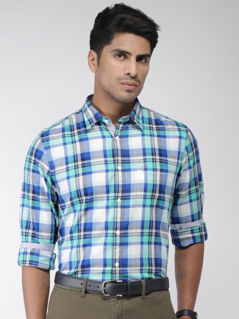 

Indian Terrain Men Blue & White Slim Fit Checked Smart Casual Shirt