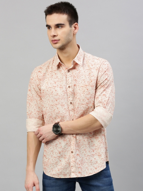 

Indian Terrain Men Peach-Coloured & Rust Slim Fit Printed Casual Shirt