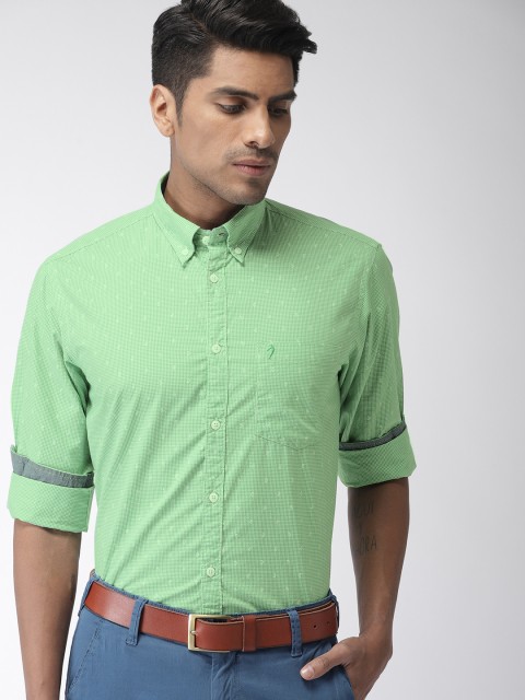 

Indian Terrain Men Green & White Slim Fit Checked Casual Shirt