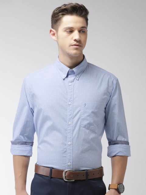 

Indian Terrain Men Blue & White Slim Fit Checked Smart Casual Shirt