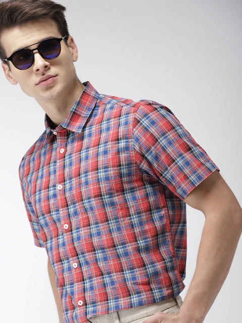 

Indian Terrain Men Pink & Blue Slim Fit Checked Smart Casual Shirt