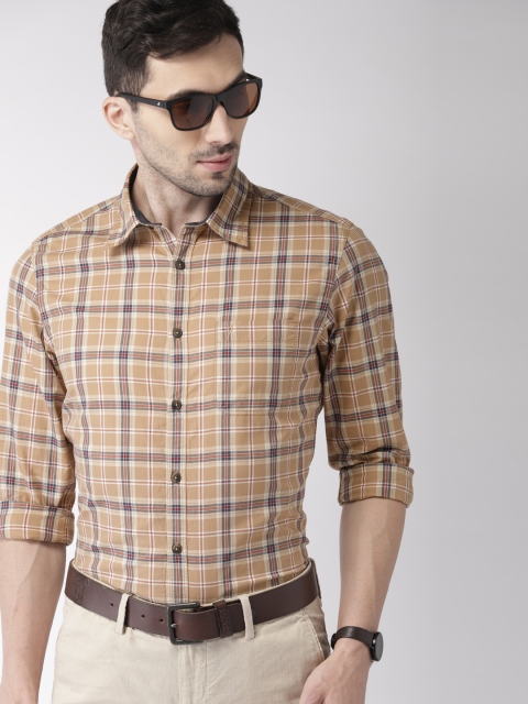 

Indian Terrain Men Brown & Navy Blue Chiseled Slim Fit Checked Smart Casual Shirt