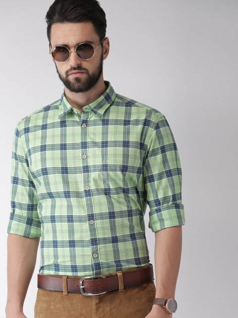 

Indian Terrain Men Green & Navy Blue Slim Fit Checked Smart Casual Shirt