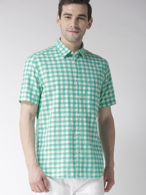 

Indian Terrain Men Sea Green & White Slim Fit Checked Formal Shirt