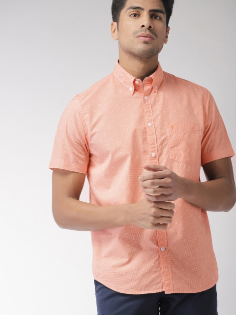 

Indian Terrain Men Orange & White Regular Fit Checked Casual Shirt
