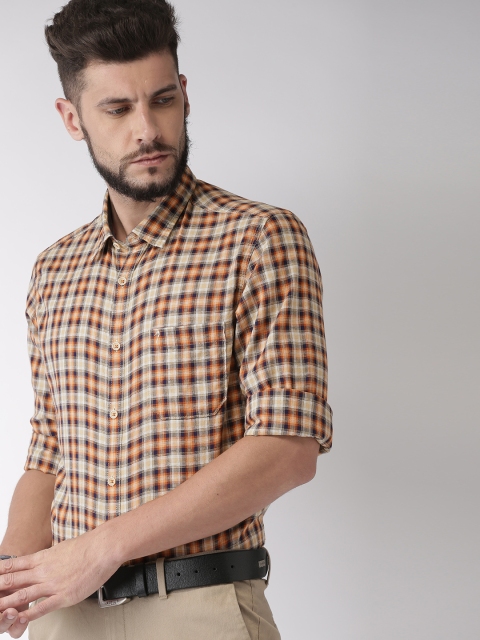 

Indian Terrain Men Orange & Yellow Slim Fit Checked Casual Shirt
