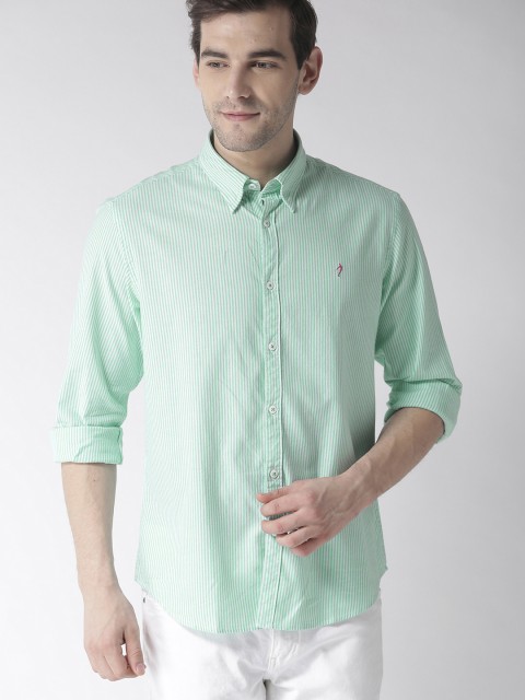 

Indian Terrain Men Sea Green & White Slim Fit Striped Casual Shirt