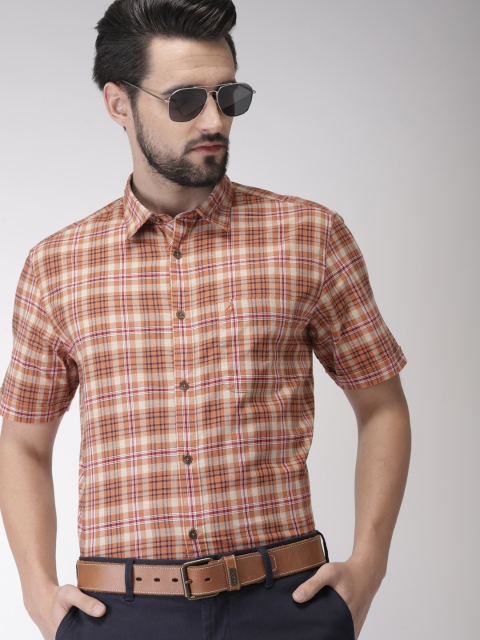 

Indian Terrain Men Beige & Rust Orange Regular Fit Checked Smart Casual Shirt