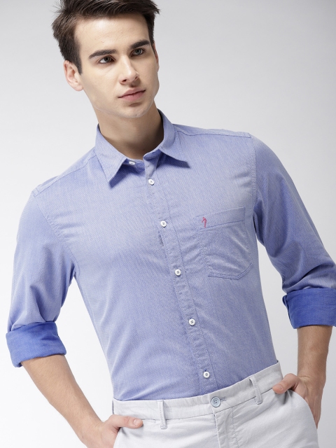 

Indian Terrain Men Blue Slim Fit Self Design Casual Shirt