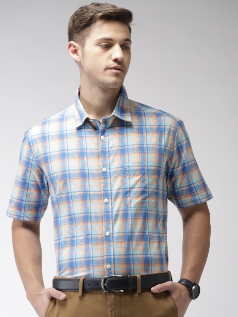 

Indian Terrain Men Blue & Orange Regular Fit Checked Casual Shirt