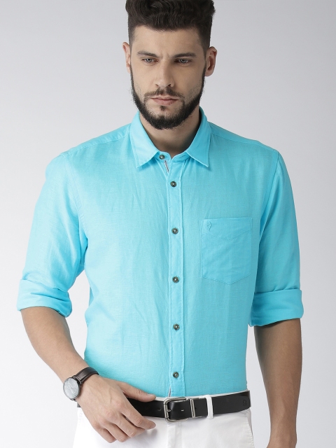 

Indian Terrain Men Blue Slim Fit Solid Smart Casual Shirt