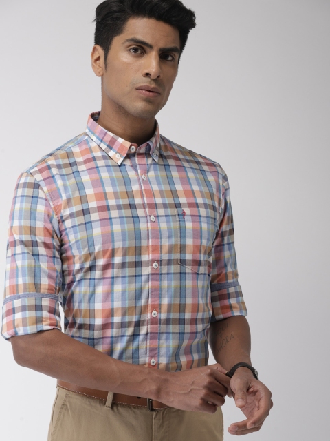 

Indian Terrain Men Pink & Blue Regular Fit Checked Casual Shirt