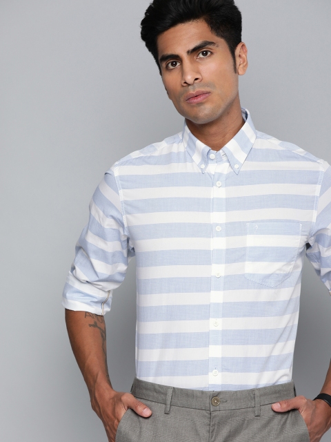

Indian Terrain Men White & Blue Slim Fit Striped Smart Casual Shirt