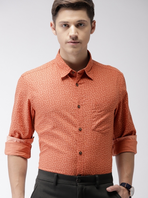 

Indian Terrain Men Rust Orange Slim Fit Printed Smart Casual Shirt