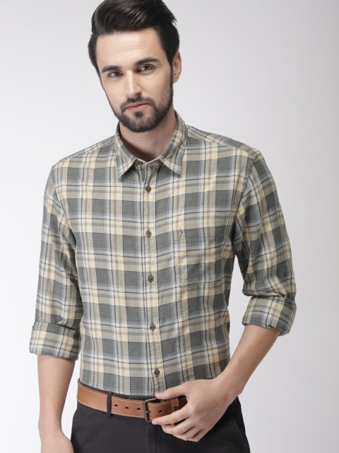 

Indian Terrain Men Grey & Yellow Slim Fit Checked Casual Shirt