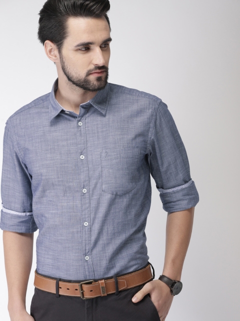 

Indian Terrain Men Blue Solid Slim Fit Casual Shirt