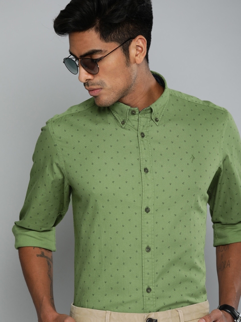 

Indian Terrain Men Green & Navy Blue Slim Fit Printed Smart Casual Shirt