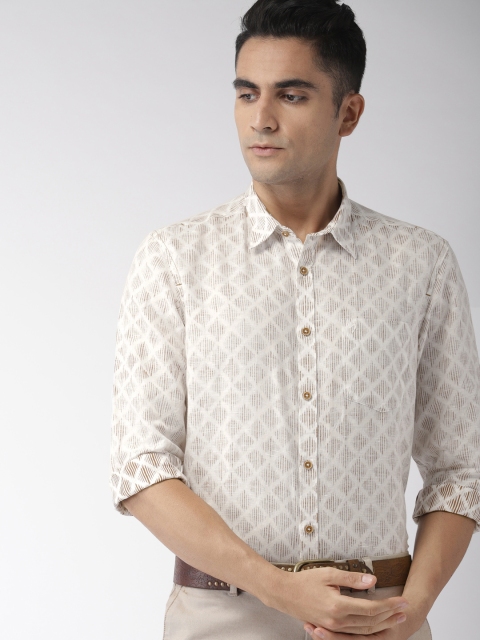 

Indian Terrain Men White & Brown Regular Fit Printed Casual Shirt