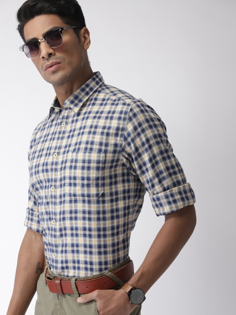 

Indian Terrain Men Blue & Beige Slim Fit Checked Smart Casual Shirt