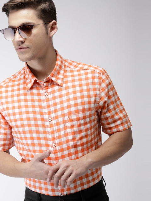 

Indian Terrain Men Orange & White Slim Fit Checked Smart Casual Shirt