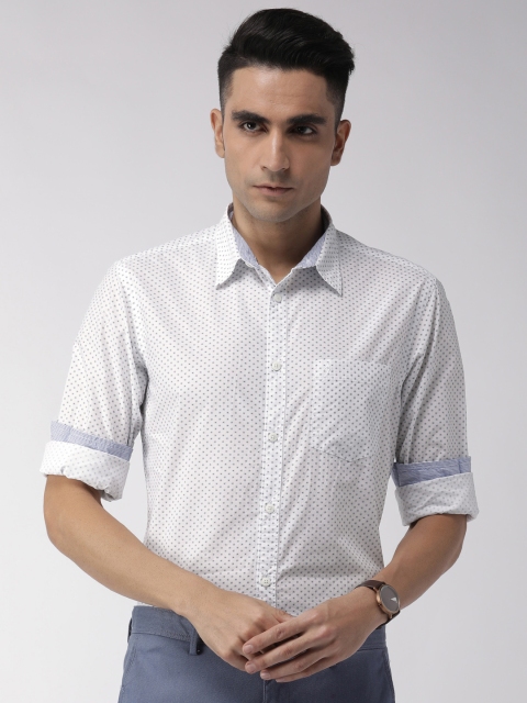 

Indian Terrain Men White & Navy Blue Slim Fit Printed Casual Shirt