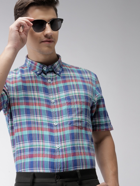 

Indian Terrain Men Blue & Red Slim Fit Checked Smart Casual Shirt