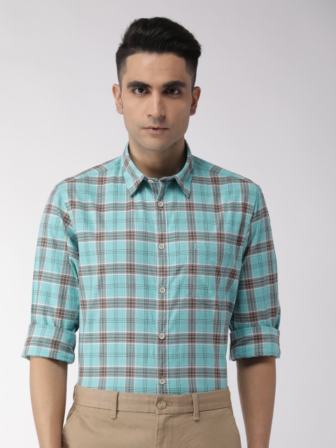 

Indian Terrain Men Blue & Brown Slim Fit Checked Smart Casual Shirt