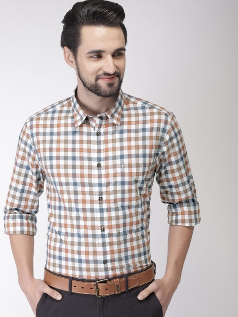 

Indian Terrain Men Rust Orange & White Slim Fit Checked Smart Casual Shirt