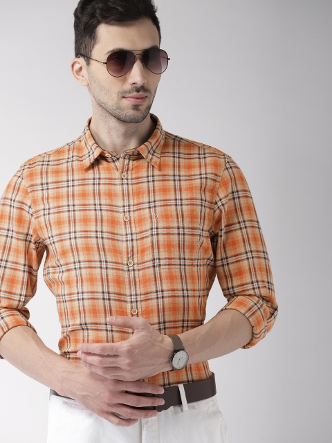 

Indian Terrain Men Orange & Beige Chiseled Slim Fit Checked Casual Shirt