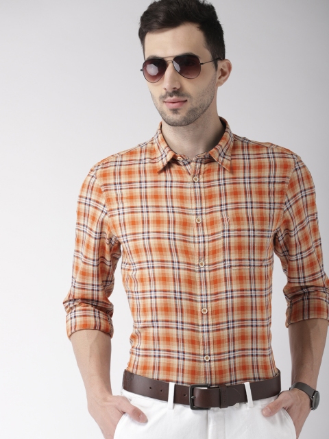 

Indian Terrain Men Orange & Beige Regular Fit Checked Casual Shirt