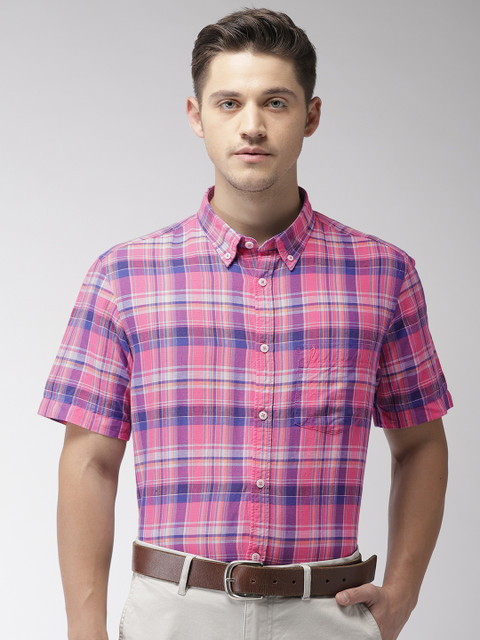 

Indian Terrain Men Pink & Blue Regular Fit Checked Casual Shirt
