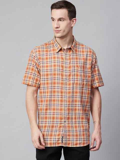

Indian Terrain Men Orange & Off-White Slim Fit Checked Casual Shirt