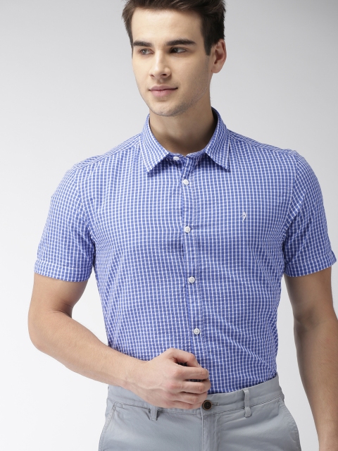 

Indian Terrain Men Blue & White Chiseled Slim Fit Checked Smart Casual Shirt