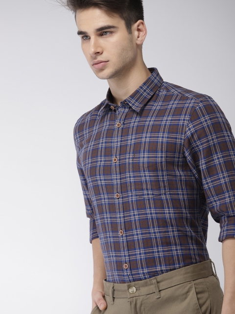 

Indian Terrain Men Brown & Blue Chiseled Slim Fit Checked Casual Shirt