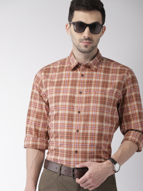 

Indian Terrain Men Orange & Beige Regular Fit Checked Casual Shirt