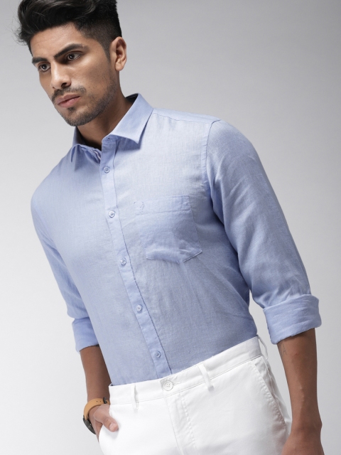

Indian Terrain Men Blue Slim Fit Solid Linen Casual Shirt