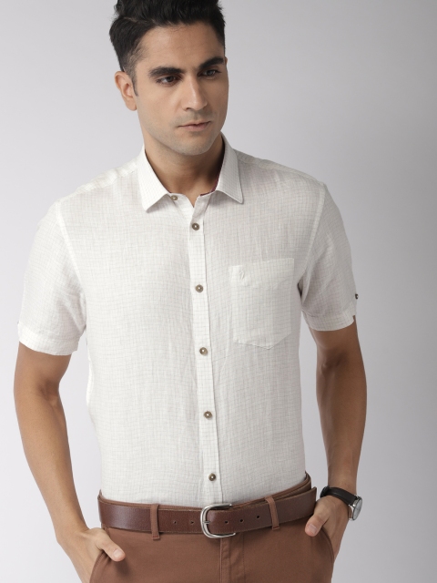 

Indian Terrain Men Off-White Regular Fit Checked Casual Linen Shirt