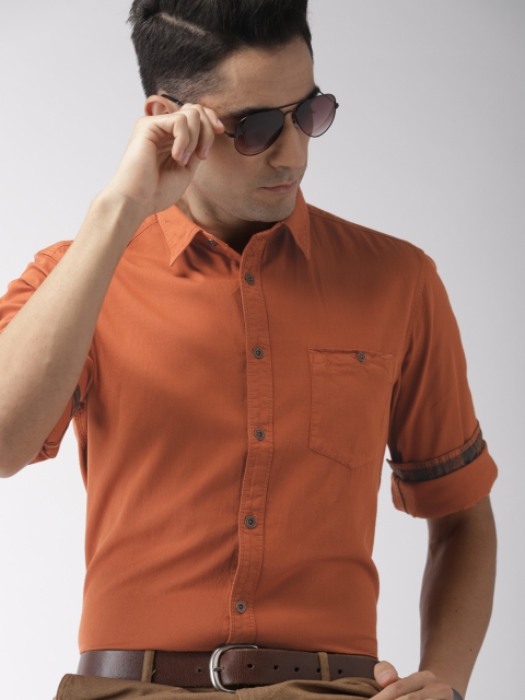 

Indian Terrain Men Rust Orange Regular Fit Solid Casual Shirt