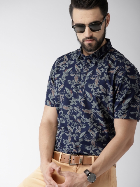 

Indian Terrain Men Navy Blue & Grey Slim Fit Printed Casual Shirt