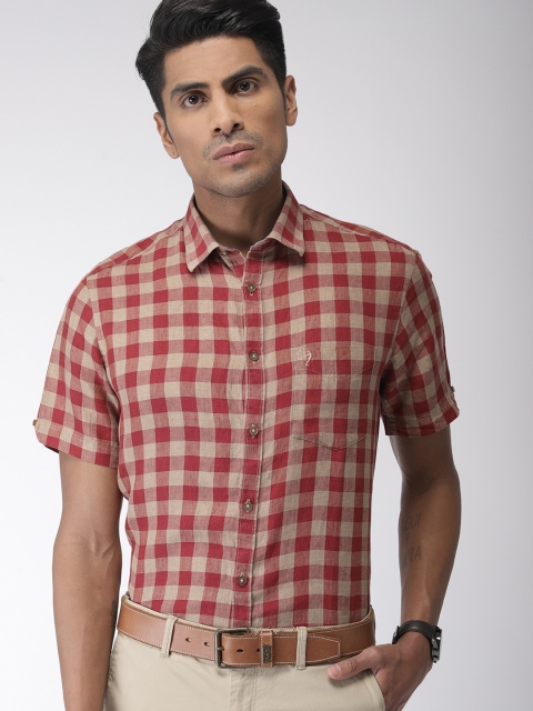 

Indian Terrain Men Red & Beige Regular Fit Checked Casual Linen Shirt