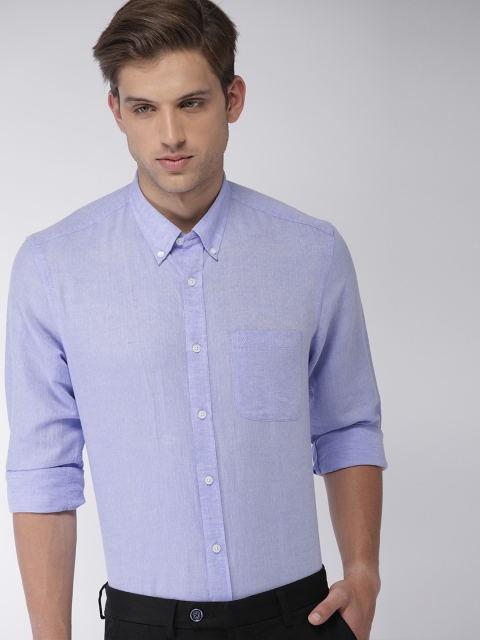

Indian Terrain Men Blue Slim Fit Self Design Smart Casual Shirt