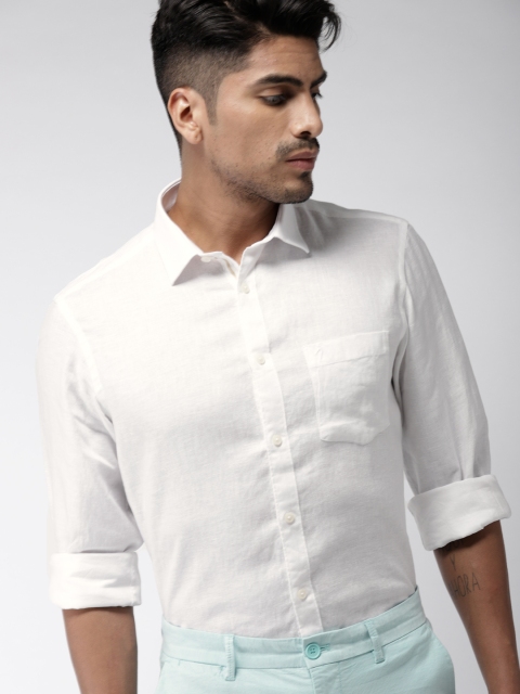 

Indian Terrain Men White Slim Fit Solid Linen Casual Shirt