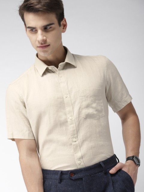 

Indian Terrain Men Beige Slim Fit Solid Linen Casual Shirt