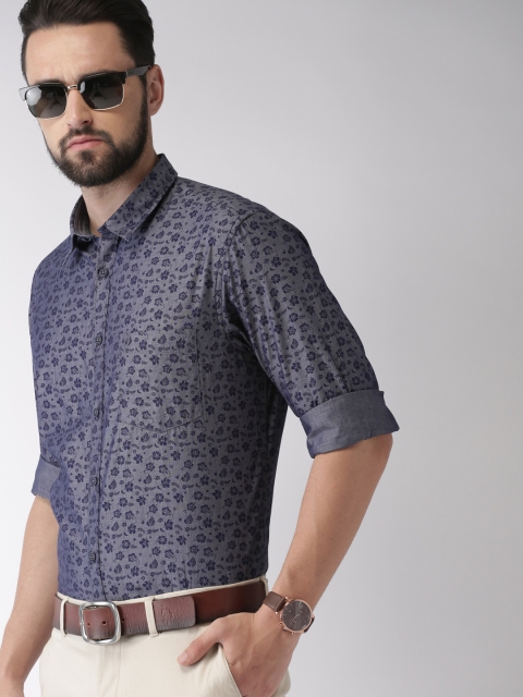 

Indian Terrain Men Navy Blue Slim Fit Printed Casual Shirt