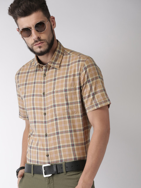 

Indian Terrain Men Brown & Navy Blue Slim Fit Checked Smart Casual Shirt